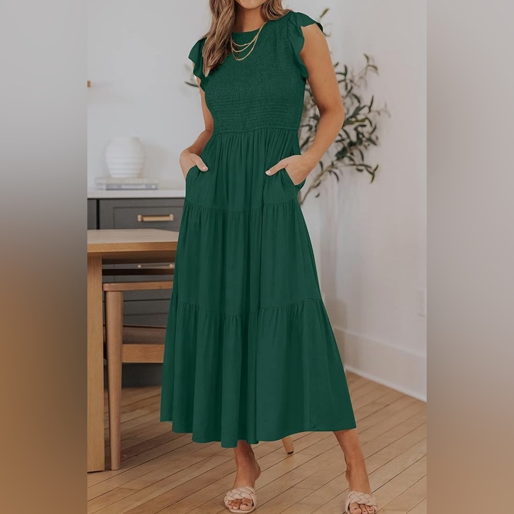 ZESICA Women's 2024 Summer Casual Short Sleeve Dress- MEDIUM, Green
